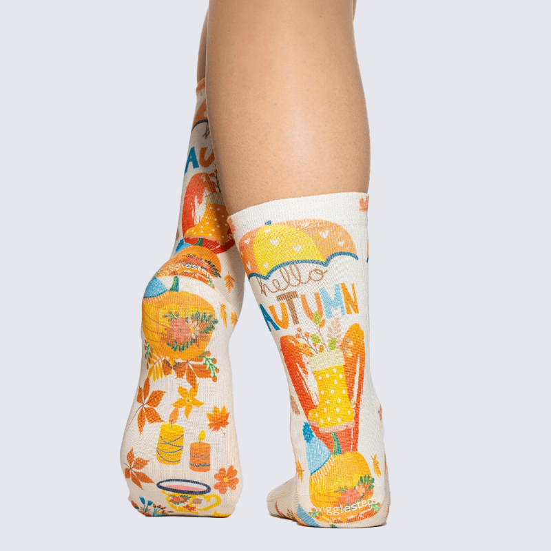 Chaussettes Wigglesteps, chaussettes motif automne femme en coton bio orange