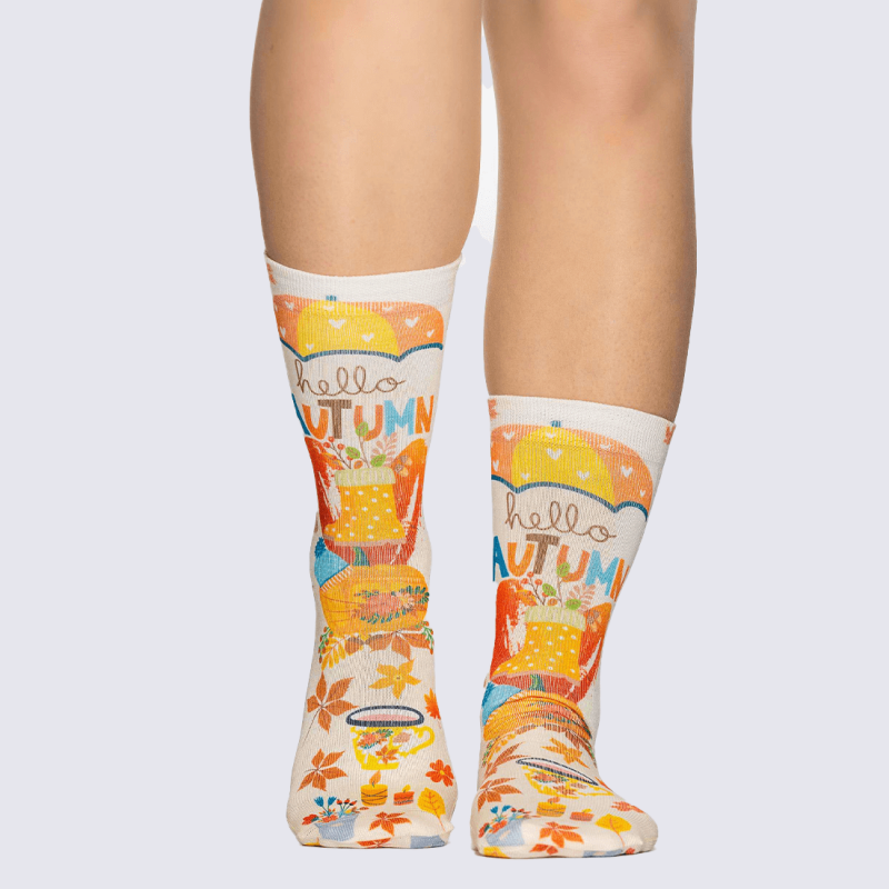 Chaussettes Wigglesteps, chaussettes motif automne femme en coton bio orange