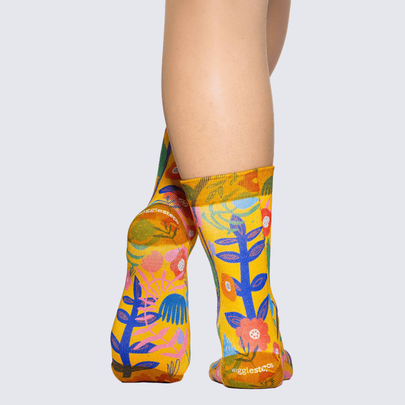 Chaussettes Wigglesteps, chaussettes motif floral femme en coton bio orange
