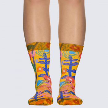 Chaussettes Wigglesteps, chaussettes motif floral femme en coton bio orange
