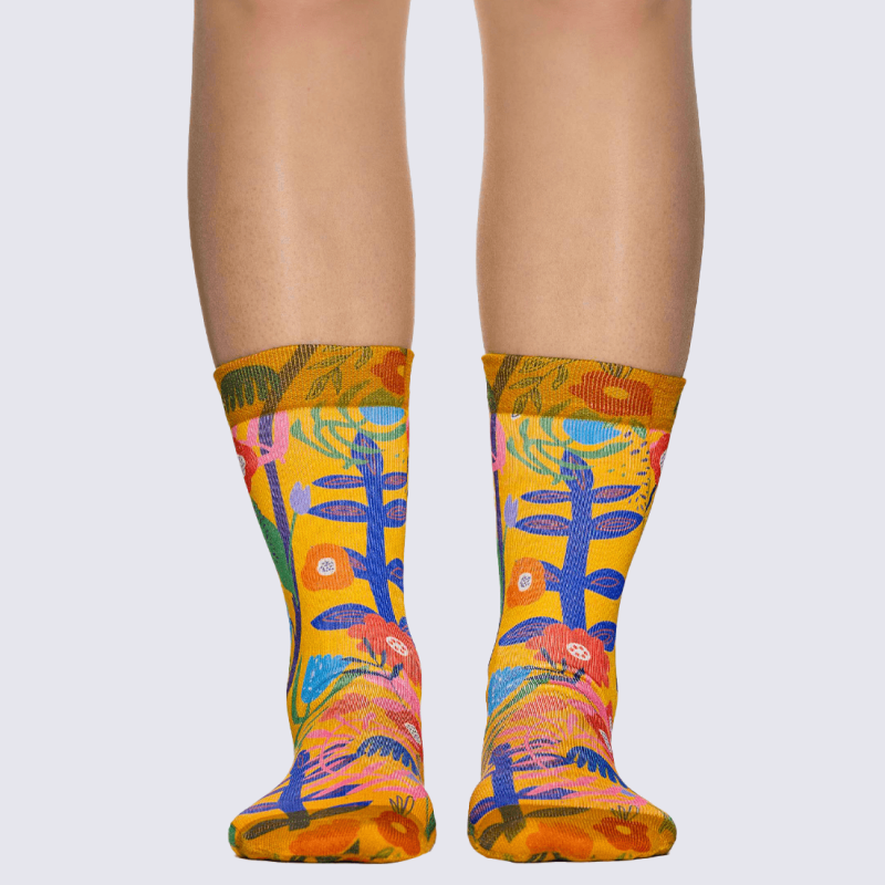 Chaussettes Wigglesteps, chaussettes motif floral femme en coton bio orange