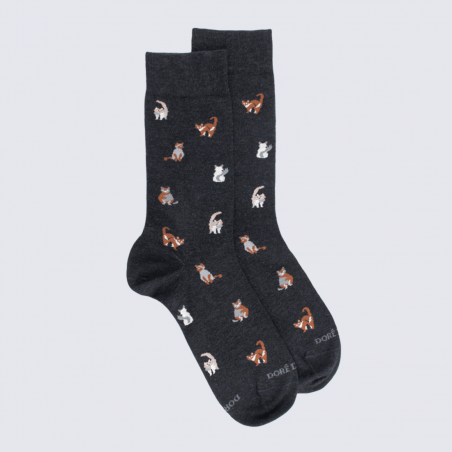 Chaussettes Doré Doré, chaussettes motif chats homme en coton anthracite Chaussettes Doré Doré, chaussettes motif chats homme en coton anthracite