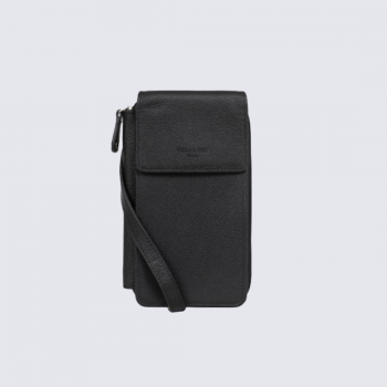 Pochette Hexagona, Pochette à bandoulière classique femme en cuir noir