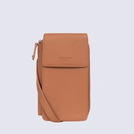 Pochette Hexagona, Pochette à bandoulière classique femme en cuir tan Pochette Hexagona, Pochette à bandoulière classique femme en cuir tan