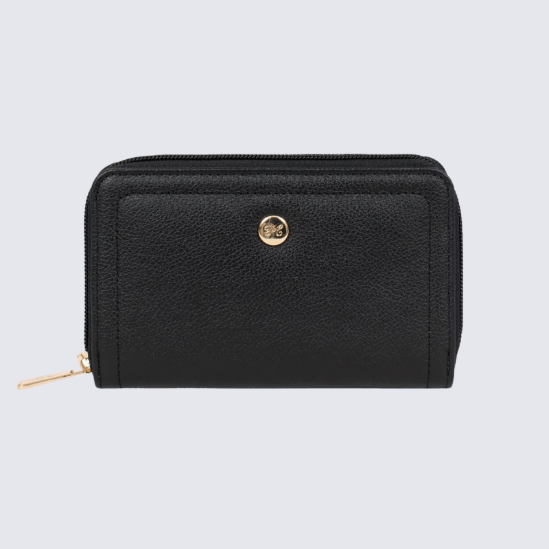 Portefeuille Hexagona, portefeuille, Stop RFID, en cuir de vachette femme noir