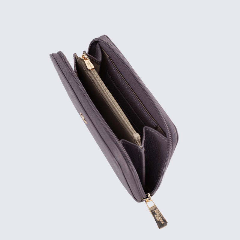 Portefeuille Hexagona, portefeuille, Stop RFID, en cuir de vachette femme prune