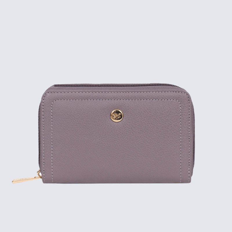 Portefeuille Hexagona, portefeuille, Stop RFID, en cuir de vachette femme prune