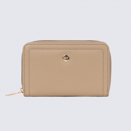 Portefeuille Hexagona, portefeuille, Stop RFID, en cuir de vachette femme biscuit Portefeuille Hexagona, portefeuille, Stop RFID, en cuir de vachette femme biscuit