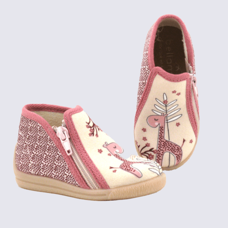 Baskets Bellamy, baskets tendances motif girafe fille en textile rose