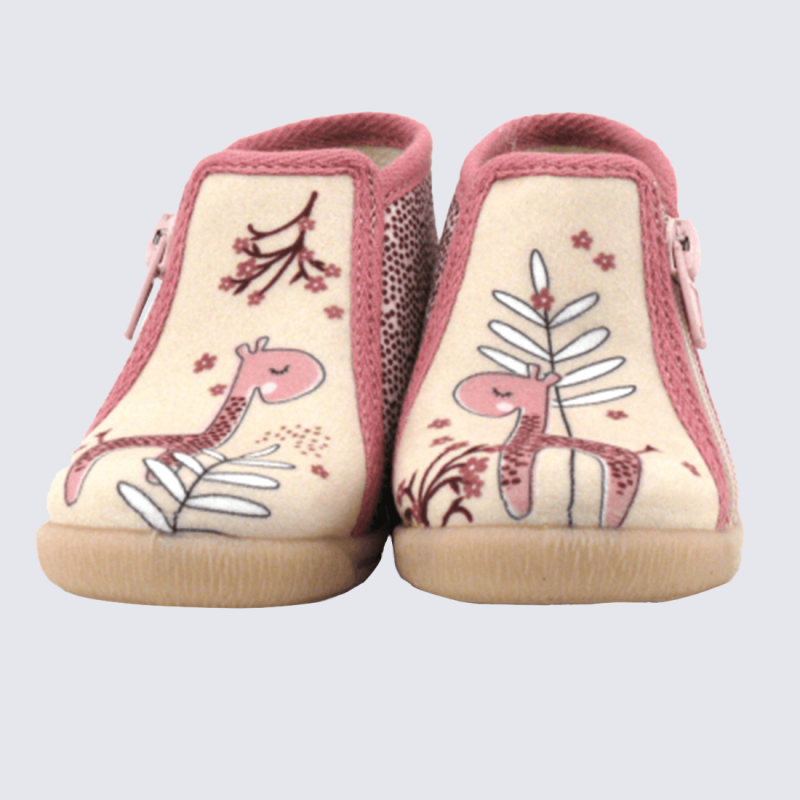 Baskets Bellamy, baskets tendances motif girafe fille en textile rose