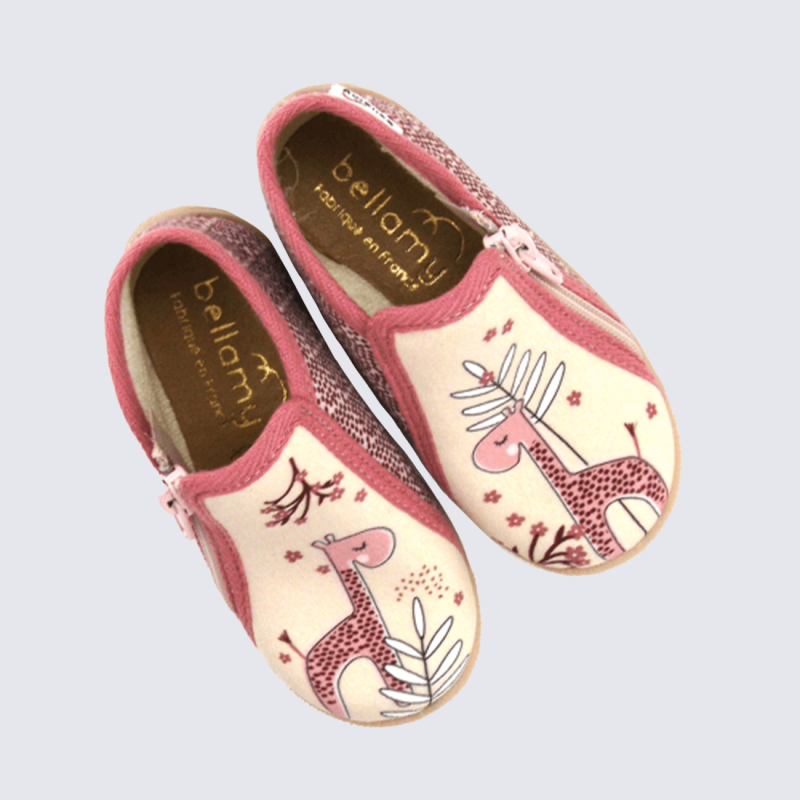 Baskets Bellamy, baskets tendances motif girafe fille en textile rose