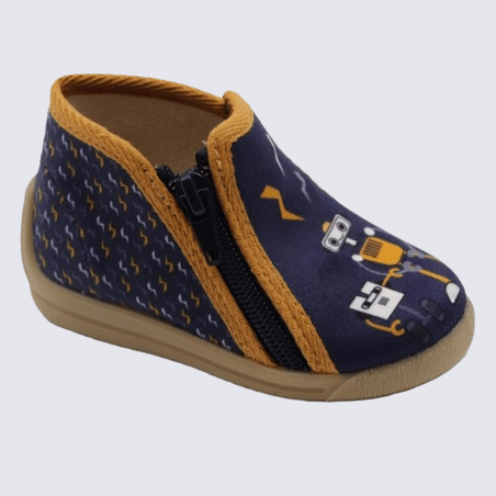 Baskets Bellamy, baskets à lacets et zip bi-textures pour garçons motif robot en textile marine Baskets Bellamy, baskets à lacets et zip bi-textures pour garçons motif robot en textile marine