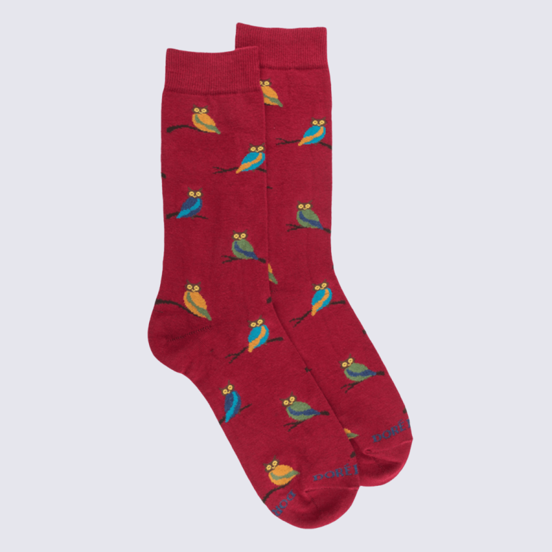 Chaussettes Doré Doré, chaussettes motif hiboux femme en coton rouge