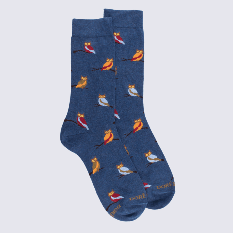 Chaussettes Doré Doré, chaussettes motif hiboux femme en coton bleu marine