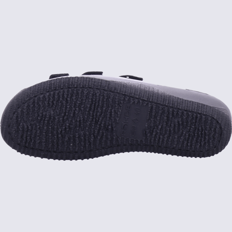 Mules Rohde, mules confortables 3 brides velcro femme en cuir anthracite