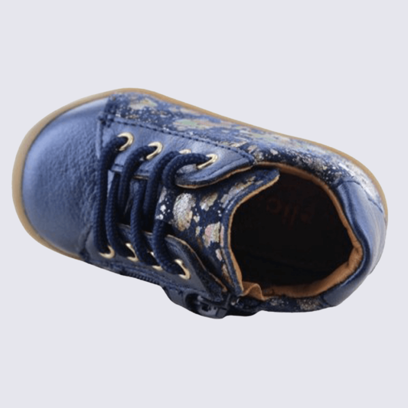 Baskets Bellamy, baskets à lacets fille motif tache en textile bleu marine