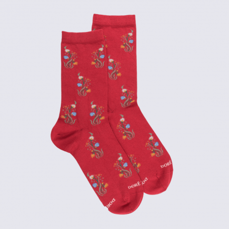 Chaussettes Doré Doré, chaussettes confort motif fleur femme en coton brique Chaussettes Doré Doré, chaussettes confort motif fleur femme en coton brique
