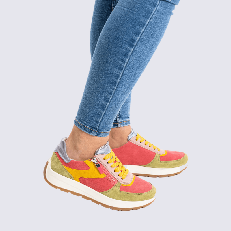 Baskets Ara, baskets élégantes et stylé pour femme en cuir velours New York multicolore