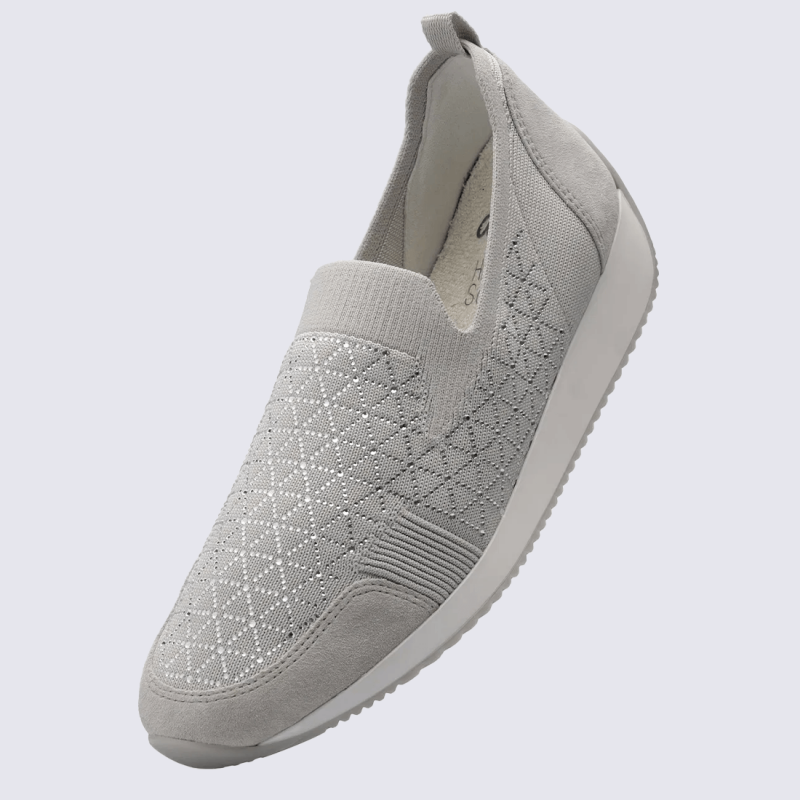 Mocassins Ara, mocassins élégants et confortables femme en textile argent