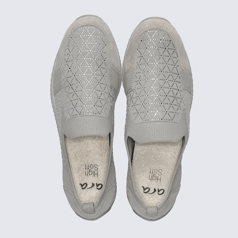 Mocassins Ara, mocassins élégants et confortables femme en textile argent