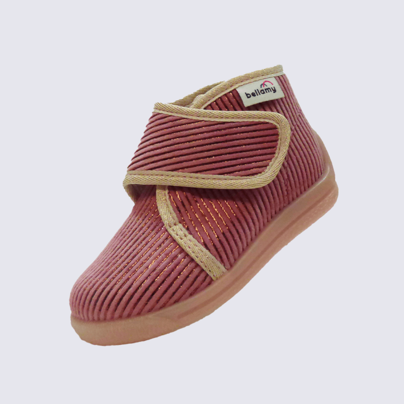 Baskets Bellamy, baskets à scratch confortable en textile velours perle rose