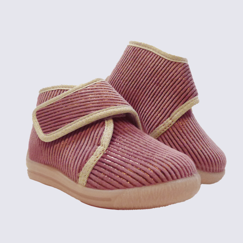 Baskets Bellamy, baskets à scratch confortable en textile velours perle rose