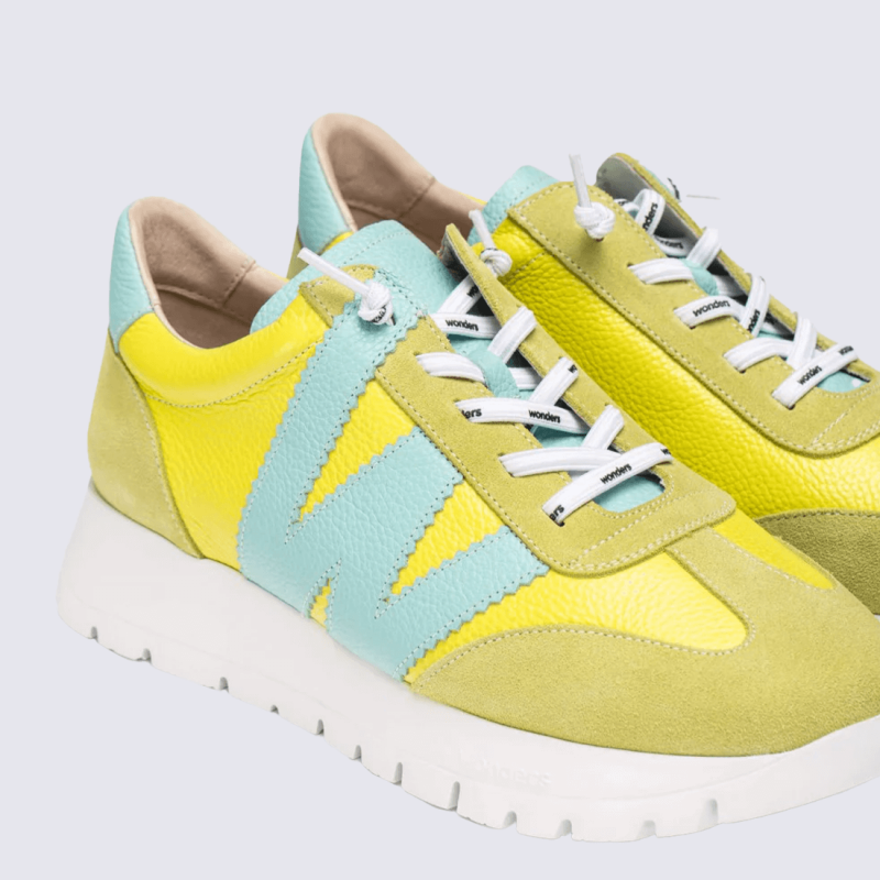Sneakers Wonders, sneakers tendances motif W femme en cuir grainé vert