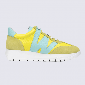 Sneakers Wonders, sneakers tendances motif W femme en cuir grainé vert