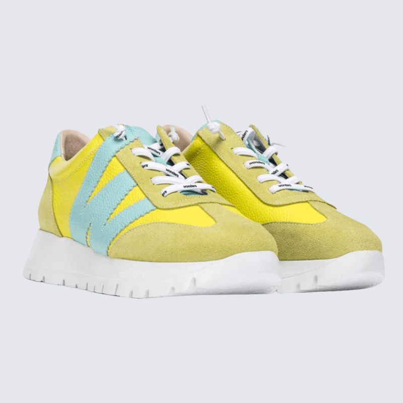 Sneakers Wonders, sneakers tendances motif W femme en cuir grainé vert