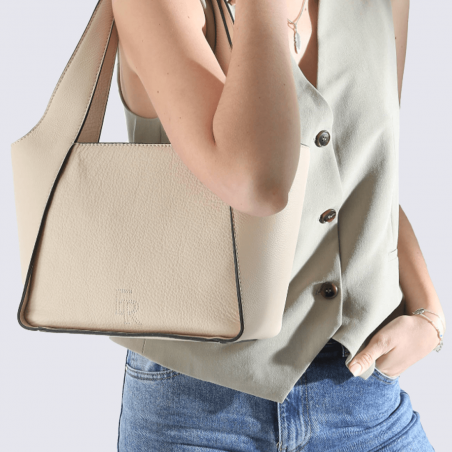 Sac porté épaule Etrier, Sac porté épaule ligne foudre large femme en cuir craie Sac porté épaule Etrier, Sac porté épaule ligne foudre large femme en cuir craie