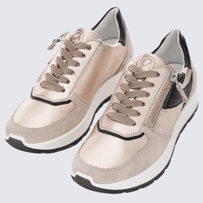 Baskets Ara, baskets élégantes et stylé pour femme en cuir velours New York coquille sable