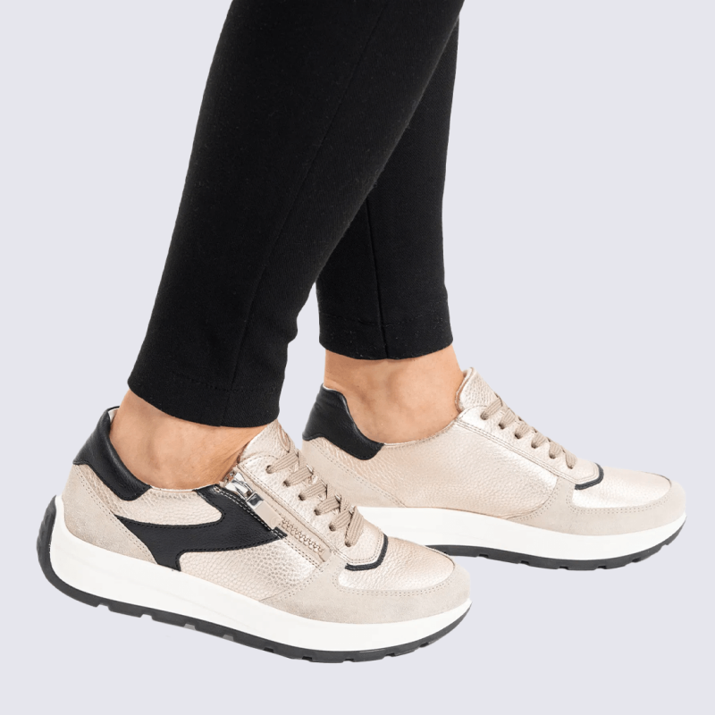 Baskets Ara, baskets élégantes et stylé pour femme en cuir velours New York coquille sable