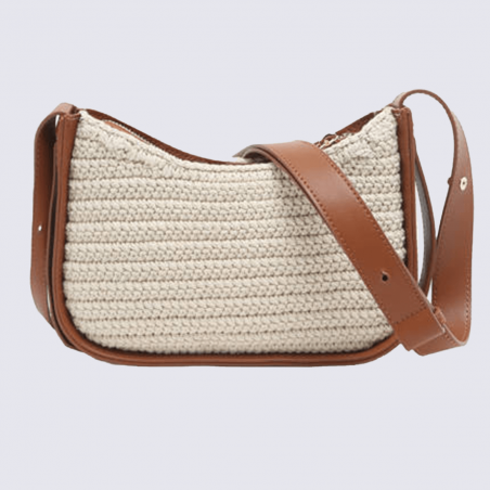 Sac à main Etrier, sac à main élégant femme en cuir et toile tressée de haute qualité beige camel Sac à main Etrier, sac à main élégant femme en cuir et toile tressée de haute qualité beige camel