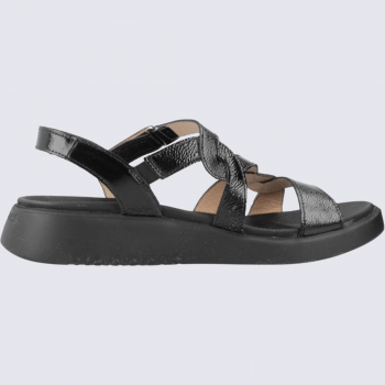 Sandales Wonders, Sandales confort fermeture velcros en cuir vernis noir