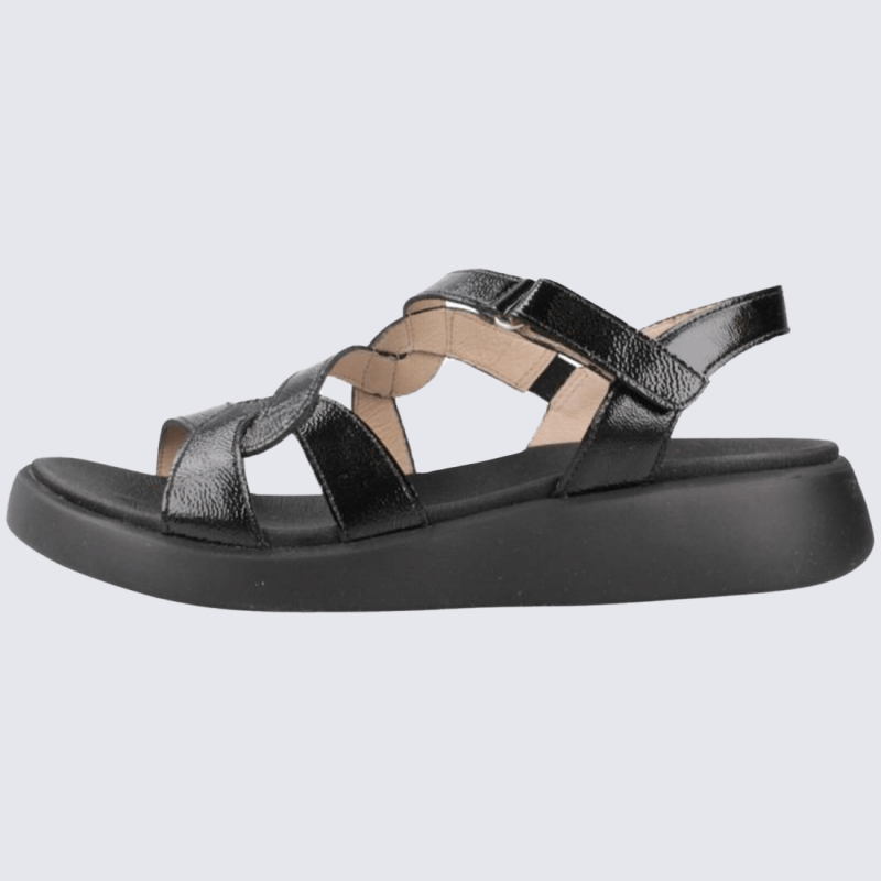 Sandales Wonders, Sandales confort fermeture velcros en cuir vernis noir