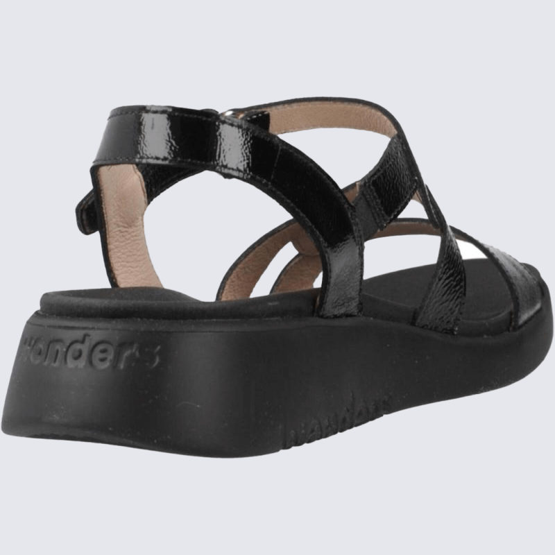 Sandales Wonders, Sandales confort fermeture velcros en cuir vernis noir