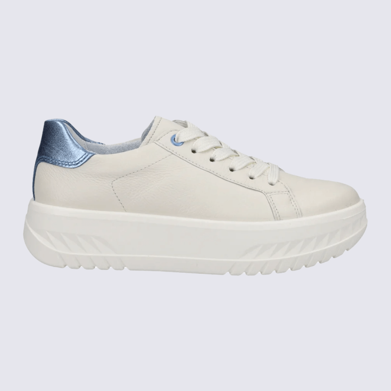 Baskets Ara, baskets Monaco femme en cuir blanc et azur