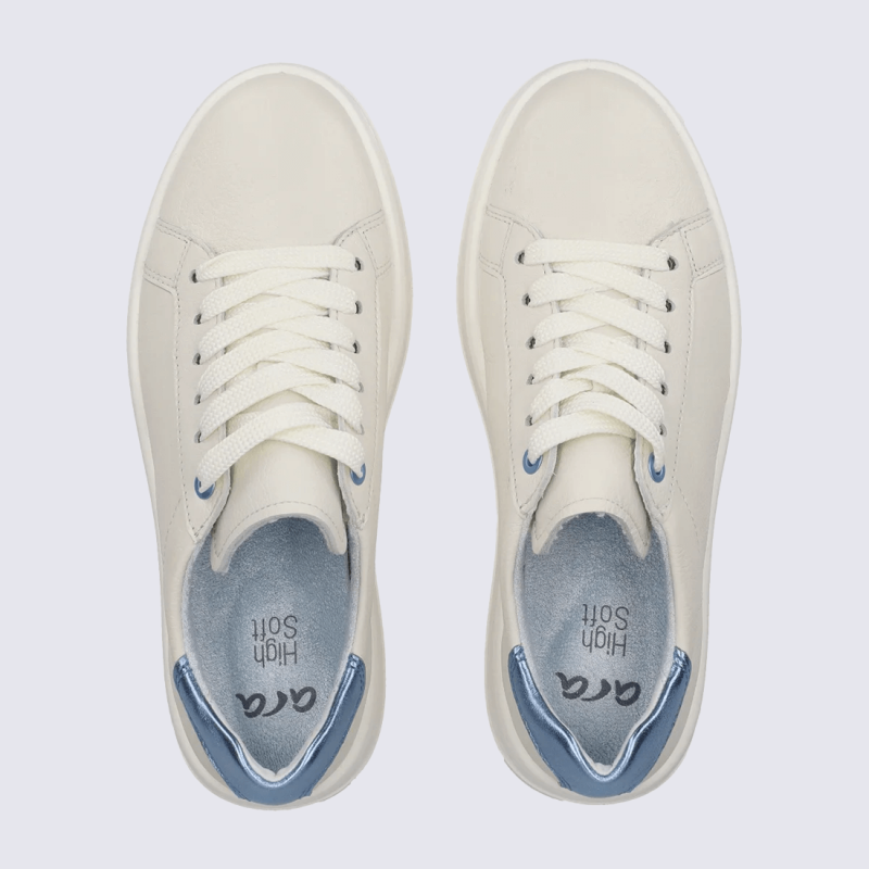 Baskets Ara, baskets Monaco femme en cuir blanc et azur