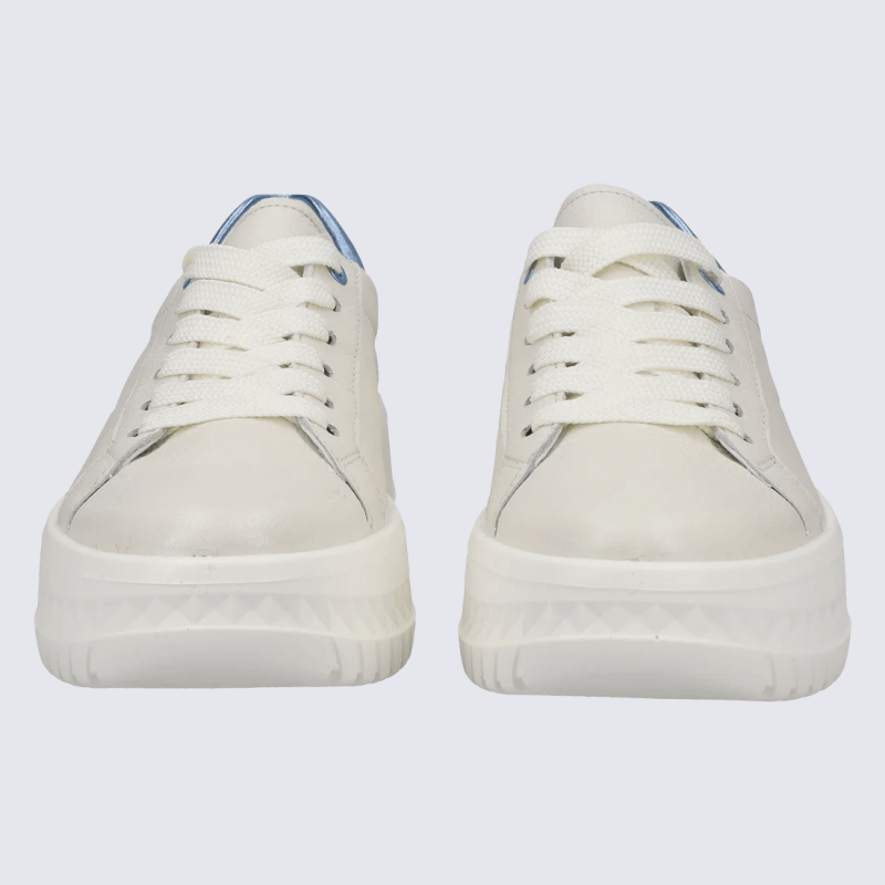Baskets Ara, baskets Monaco femme en cuir blanc et azur