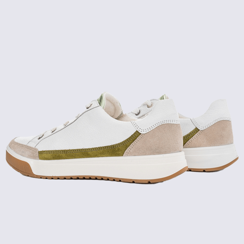 Baskets Ara, baskets a lacets confort femme en cuir blanc et kiwi