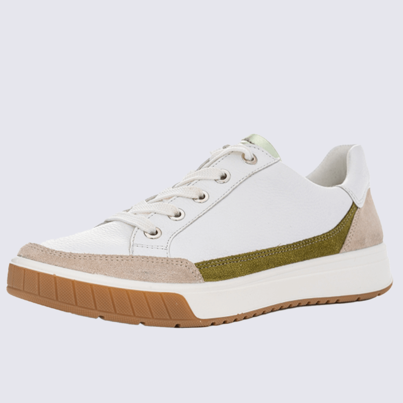 Baskets Ara, baskets a lacets confort femme en cuir blanc et kiwi