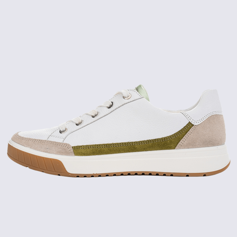 Baskets Ara, baskets a lacets confort femme en cuir blanc et kiwi
