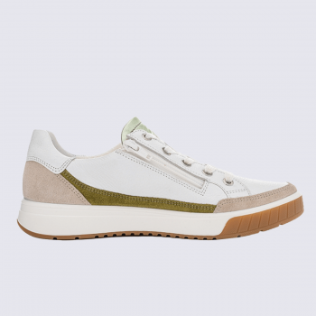 Baskets Ara, baskets a lacets confort femme en cuir blanc et kiwi