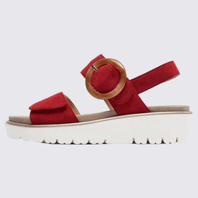 Sandales Ara, sandales compensées tendances femme en cuir rouge