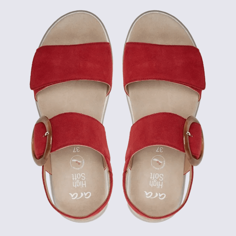 Sandales Ara, sandales compensées tendances femme en cuir rouge