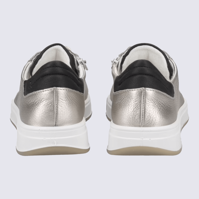 Baskets Ara, baskets a lacets confort femme en cuir blanc rosé métal