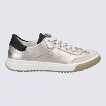Baskets Ara, baskets a lacets confort femme en cuir blanc rosé métal