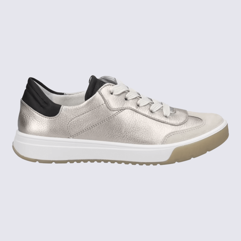 Baskets Ara, baskets a lacets confort femme en cuir blanc rosé métal