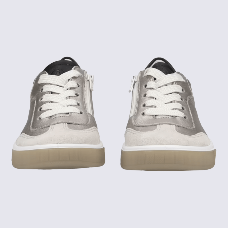 Baskets Ara, baskets a lacets confort femme en cuir blanc rosé métal