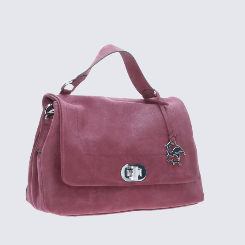 Sac a main Charlotte, sac a main moderne et chic femme en cuir nubuck rubis